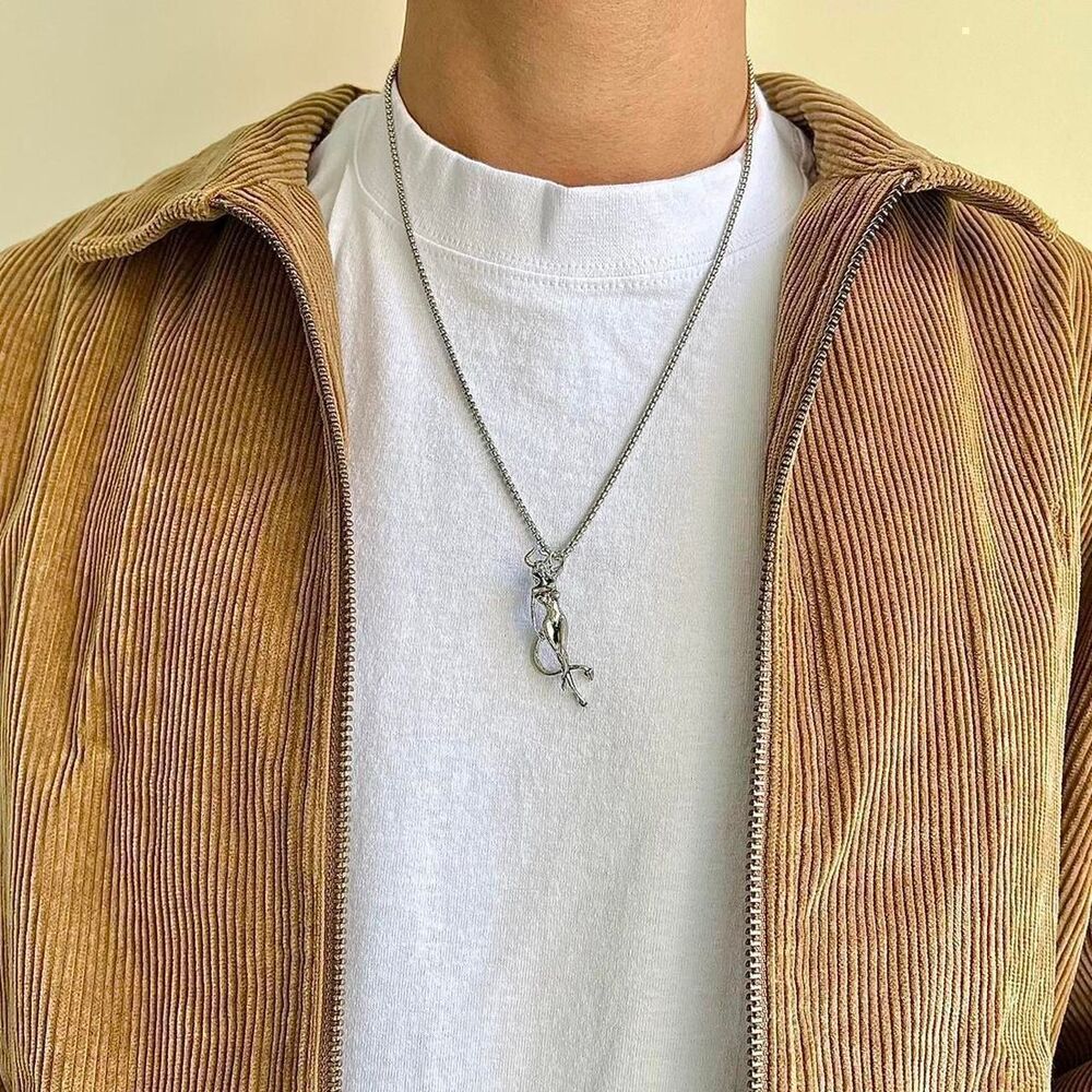 y2k silver heavy metal punk grunge emo devil girl pendant necklace - Picture 3 of 8